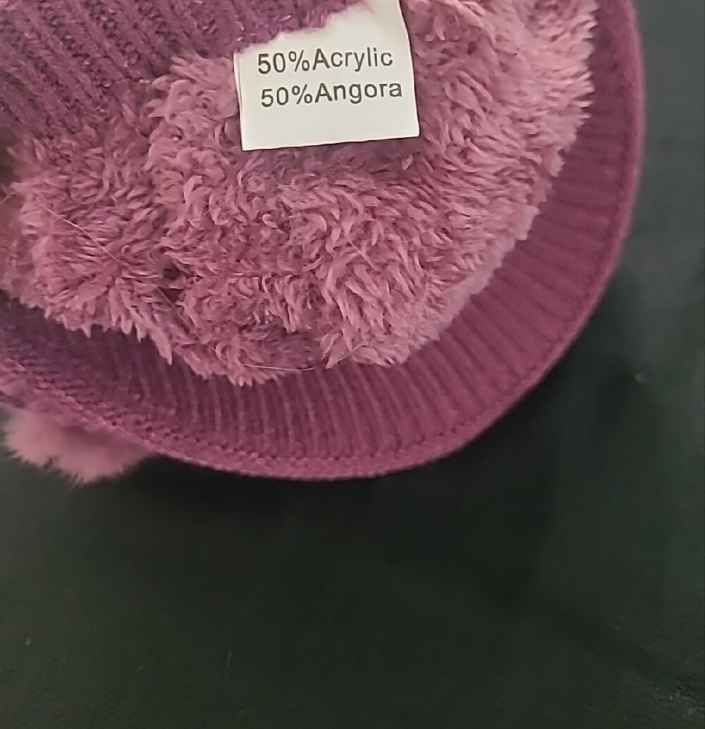 Women’s Beret Hat Angora Pom Pom Beanie - Purple - Picture 2 of 8